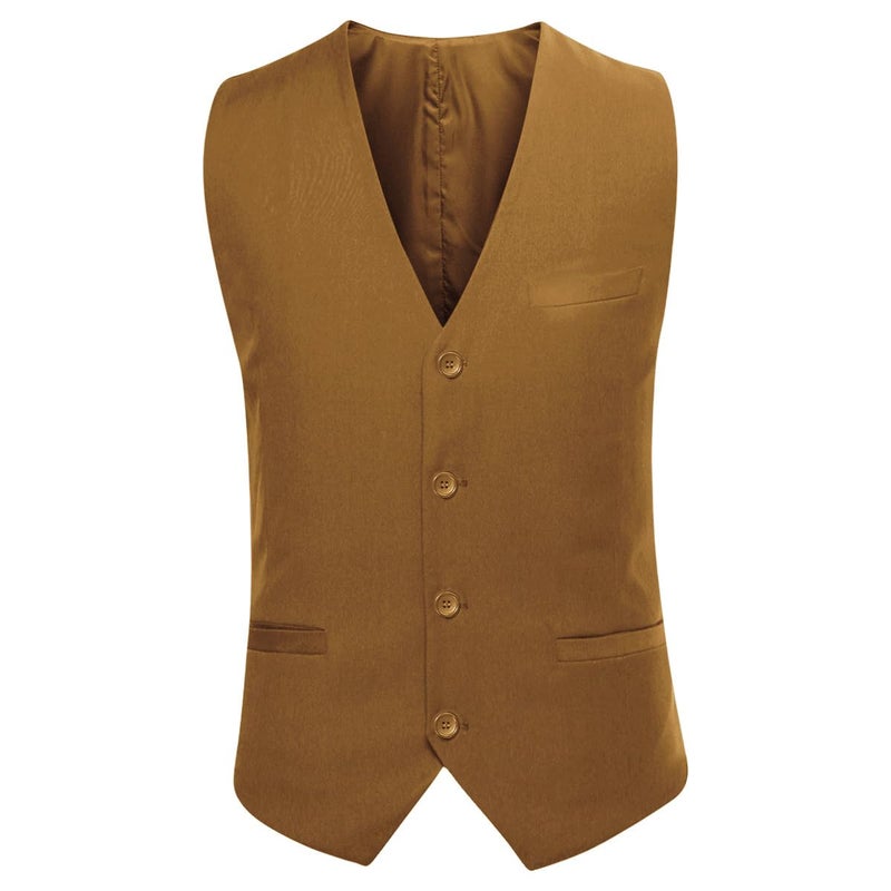 YFFUSHI Men's 3 Piece Suit Sets Slim Fit One Button Blazer with Vest & Pants, Professional Business Wedding Suits Khaki - Image 4